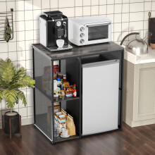 KirKical 3-Tier Coffee Bar Cabinet with Mini Fridge, Heavy-Duty Rustic Grey Microwave Stand & Baker Rack, Utility Storage Organizer Shelf for Home Ki