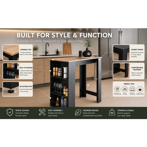 Spot On Dealz Kitchen Island Counter Top Breakfast Bar Along 3-Tier Storage Rack 2