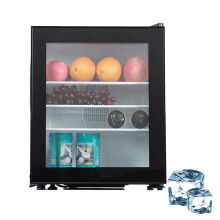 Mini Fridge with Glass Door and Lock, 30L Single Door Compact Upright Cooler cabinea, Space Saving Design, Table Top Mini Fridge for Office, Dorm, an