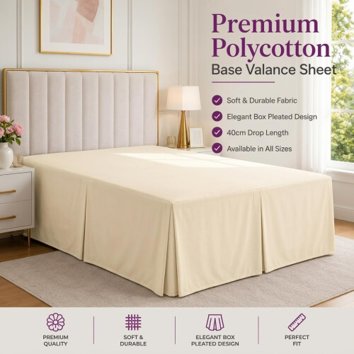 (Cream, King) Plain Dyed Polycotton Platform Easy Care Base Valance Sheet in 18 colours 1