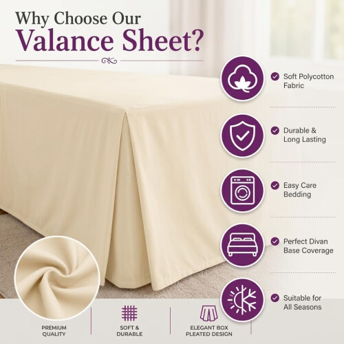 (Cream, Single) Plain Dyed Polycotton Platform Easy Care Base Valance Sheet in 18 colours 2