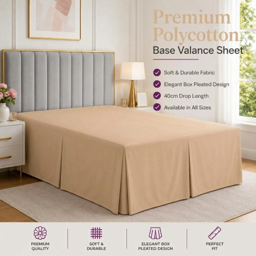 (Latte, King) Plain Dyed Polycotton Platform Easy Care Base Valance Sheet in 18 colours