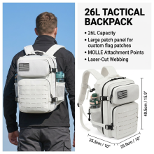 Sac à dos tactique blanc, 26 L, robuste, pour randonnée et ordinateur portable