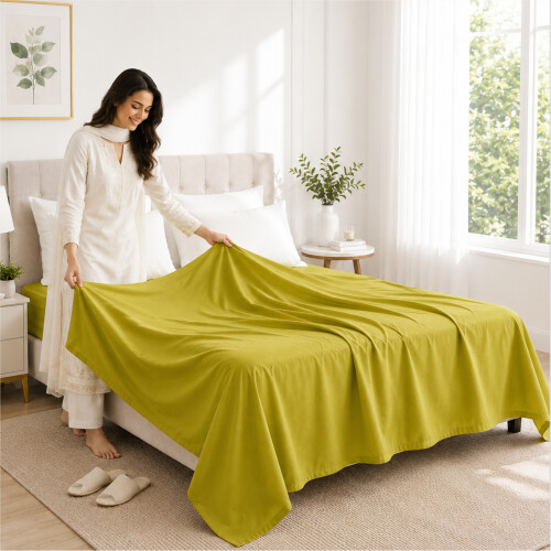 (Lime Green, Double) 100% Polycotton Flat Bed Sheets Percale Super Quality Comfortable & Soft Colourful Collection in All Sizes 1