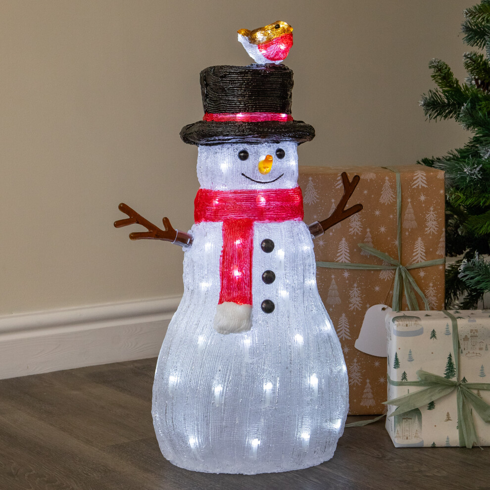 Samuel Alexander Unisex Multicolor Light Up Acrylic Christmas Snowman With Robin Led Decoration 62Cm - Image 4
