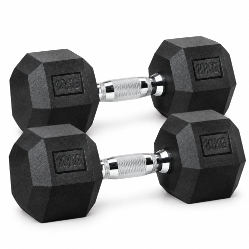 MAXSTRENGTH Rubber Hex Dumbbell - 10kg Single