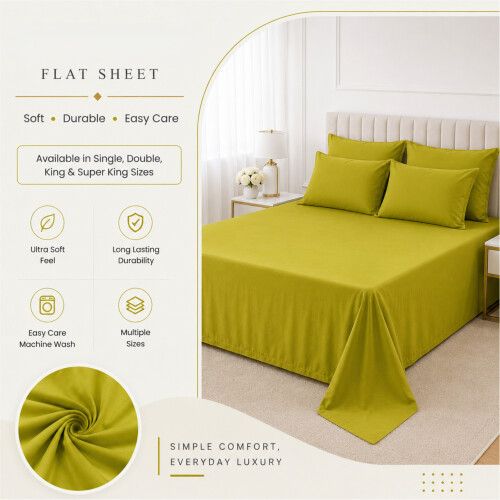 (Lime Green, Double) 100% Polycotton Flat Bed Sheets Percale Super Quality Comfortable & Soft Colourful Collection in All Sizes