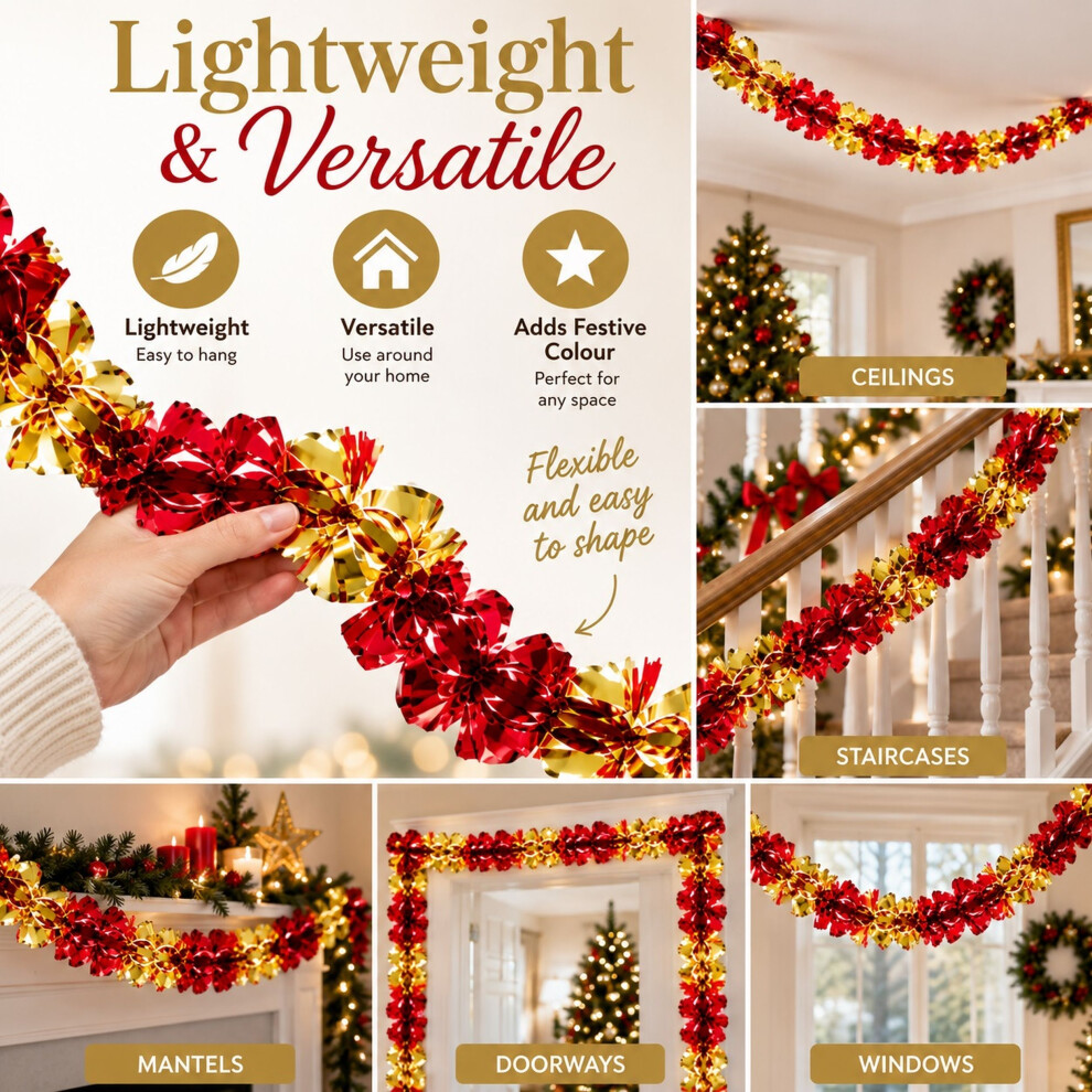 Premier 3 Foil Garland Christmas Red And Gold 2.7M X 20Cm