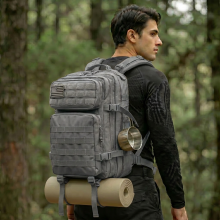 Sac à dos tactique 45L Gris, grande capacité, robuste, pour randonnée, camping et voyage