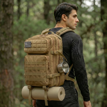 Sac à dos tactique 45L, robuste et multifonction, pour randonnée, camping et voyage, Kaki