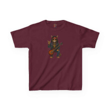 Kids Rock Cat TShirt - Guitar Cat Tee - Music Cat Kids Shirt S Maroon - Maroon - S