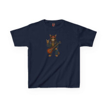 Kids Rock Cat TShirt - Guitar Cat Tee - Music Cat Kids Shirt M Navy - Navy - M