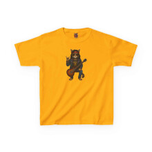 Kids Rock Cat TShirt - Guitar Cat Tee - Music Cat Kids Shirt S Gold - Gold - S