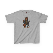 Kids Rock Cat TShirt - Guitar Cat Tee - Music Cat Kids Shirt XL Sport Grey - Sport Grey - XL