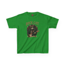 Kids Rock Cat TShirt - Guitar Cat Tee - Music Cat Kids Shirt S Irish Green - Irish Green - S