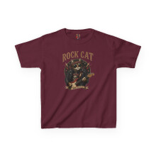 Kids Rock Cat TShirt - Guitar Cat Tee - Music Cat Kids Shirt XL Maroon - Maroon - XL