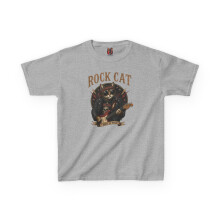 Kids Rock Cat TShirt - Guitar Cat Tee - Music Cat Kids Shirt M Sport Grey - Sport Grey - M