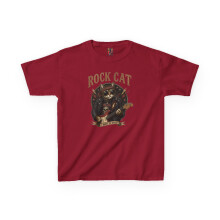 Kids Rock Cat TShirt - Guitar Cat Tee - Music Cat Kids Shirt XS Cardinal Red - Cardinal Red - XS