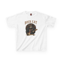 Kids Rock Cat TShirt - Guitar Cat Tee - Music Cat Kids Shirt XL White - White - XL