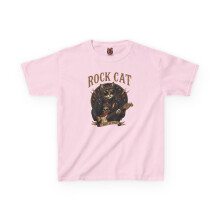 Kids Rock Cat TShirt - Guitar Cat Tee - Music Cat Kids Shirt S Light Pink - Light Pink - S