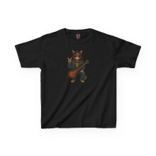 Kids Rock Cat TShirt - Guitar Cat Tee - Music Cat Kids Shirt L Black - Black - L