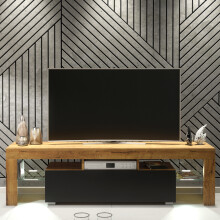 Aria 160cm TV Unit LED - Oak & Black Matte Doors
