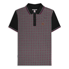 (XL, Black/Burgundy) Lambretta Mens Houndstooth Short Sleeve Polo Shirt