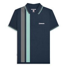 (2XL, Navy/Thunderstorm) Lambretta Mens Vertical Stripe Short Sleeve Polo Shirt