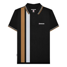 (4XL, Black/Tobacco) Lambretta Mens Vertical Stripe Short Sleeve Polo Shirt