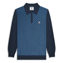 (3XL, Navy/Dark Blue) Lambretta Mens Knitted Check Long Sleeve Polo Shirt