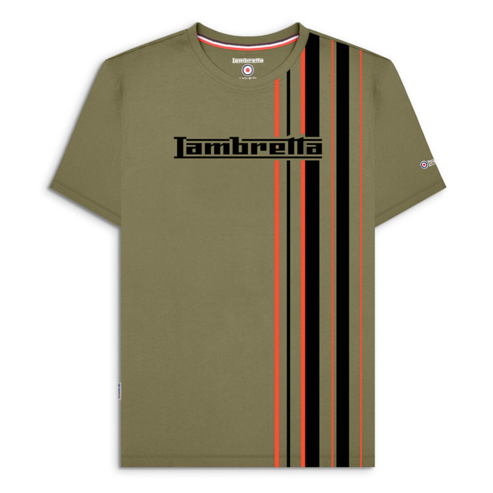 Lambretta Men's Khaki/Desert Sun Stripe T-Shirt - Image 2