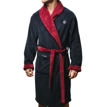 (2XL/3XL, Navy/Burgundy) Lambretta Mens Luxury Super Soft Fleece Contrast Bathrobe Dressing Gown
