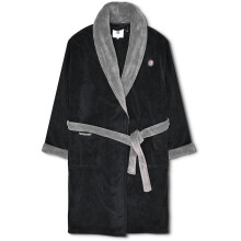 (L/XL, Black/Grey) Lambretta Mens Luxury Super Soft Fleece Contrast Bathrobe Dressing Gown