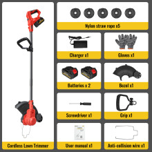 CONENTOOL Coupe-herbe sans fil 21V 2000W, 30 cm, Pliable, avec 2 batteries 4000 mAh, Rouge