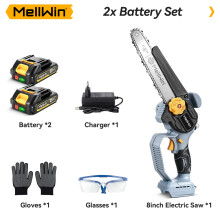 MELLWIN Tronçonneuse Électrique Sans Fil 8 Pouces, Moteur sans balais, avec Lot de 2 batteries