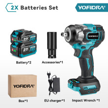YOFIDRA Clé à chocs électrique sans fil, 1200 N.M, 5 vitesses, compatible batteries Makita 18-21V, Lot de 2 batteries