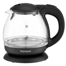 Techwood Hervidor Eléctrico TB-1086V 1 Litro Cristal Transparente Negro Base Giratoria 360 Calentamiento Inoxidable Oculto 1650W