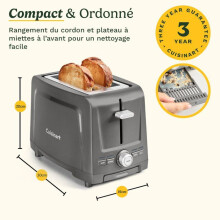 Toaster - CUISINART - Core Collection - 2 Scheiben - Extra breite Schlitze - Stein Grau