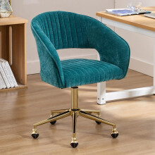 Teal Home Office Chair Swivel Vanity Chair, Height Adjustable Chenille Fabric, Modern Metal Base