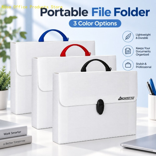 Trousse de classement portable, grande capacité pour documents A4, avec poignée, Rouge 2