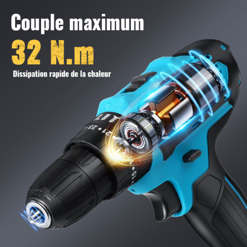 Perceuse sans fil 21V, kit de visseuse à percussion avec 2 batteries, 24 accessoires, vitesse variable pour bricolage 1