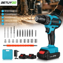 Perceuse sans fil 21V, kit de visseuse à percussion avec 2 batteries, 24 accessoires, vitesse variable pour bricolage