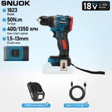 SNUOK Perceuse-visseuse sans fil 18V, 50 N.m, moteur sans balais, mandrin 13 mm, chargeur Type-C