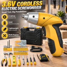 Kit d'outils manuels 112 pièces, Tournevis électrique sans fil 3,6 V rechargeable USB, Mallette rigide pour bricolage et réparation
