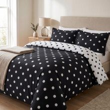 (Aspire Double Bed, Black white Dotted) Duvet Cover Set with 2 Pillowcases 200 Thread Count Brushed Microfiber Quilt Cover