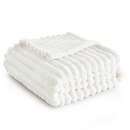 Bedsure Fleece Throw Blanket for Sofa Fluffy Throw Off White 130x170
