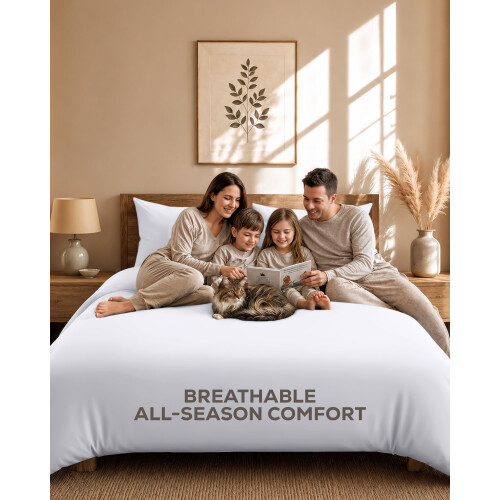 Utopia Bedding 4 Piece Double Bedding Set - Duvet Cover, Fitted Sheet with Pillow cases - Soft Brushed Microfiber (White) 2