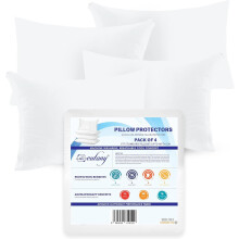 Eutony 4 Pack PolyCotton Zipped Pillow Protectors - Ultra Luxe, Soft & Breathable Hypoallergenic 48 x 74cm - White