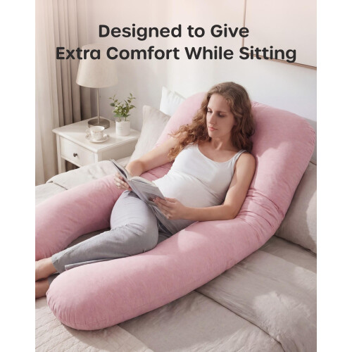 Nuliie Pregnancy Pillow for Sleeping, U Shaped(Cooling Light Pink) 2