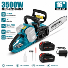 Tronçonneuse sans fil 3500W 16 pouces, moteur sans balais, compatible batterie Makita 18V, avec lubrification automatique